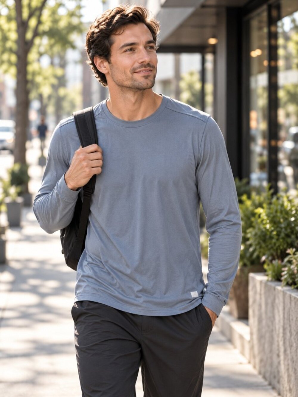 Vuori Current Tech Crew Neck Long Sleeve T Shirt Men's Large L Gray
